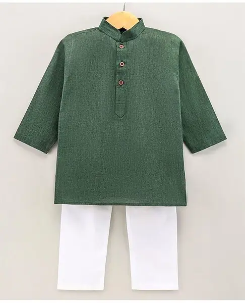 Dapper Dudes Full Sleeves Solid Kurta With Pyjama - Dark Green
