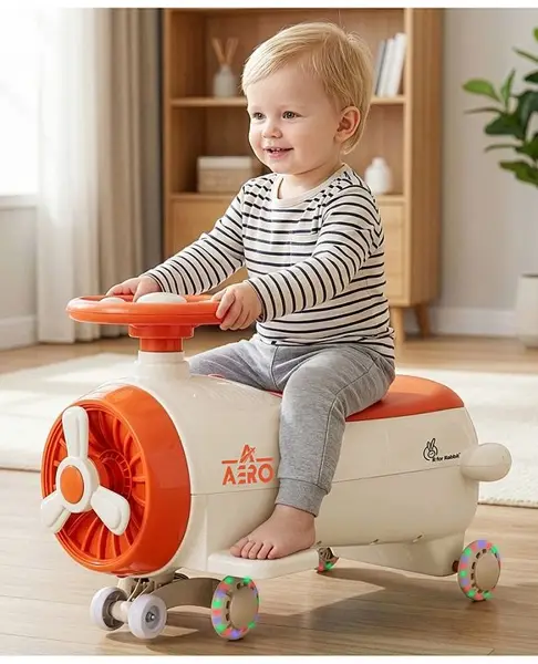R for Rabbit Iya Iya Aero Kids Swing Car  Scratch Free PU LED Wheels with ABEC7 Bearing  Baby Ride on Magic Toy Panda Car for 2+ Years Boys & Girls  Upto 75 Kgs (Cream Orange)