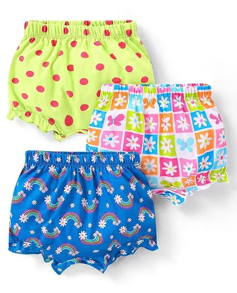 Babyhug 100% Cotton Bloomers Polka Dots & Floral Print Pack of 3 - Multicolour
