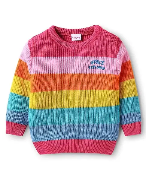 Babyhug Knitted Full Sleeves Pullovers Striped Sweater - Pink