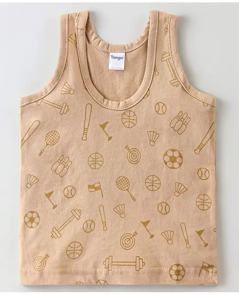 Tango Single Jersey  Sleeveless Vest Sports Print - Sand Brown