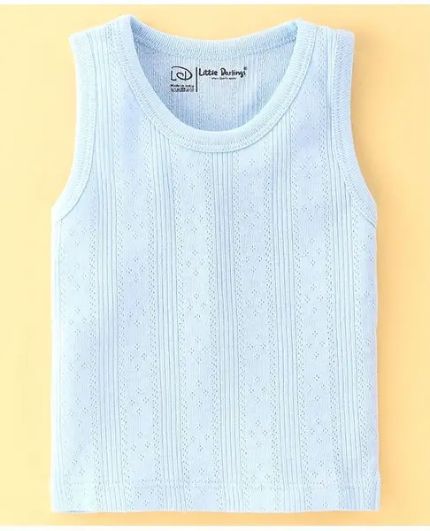 Little Darlings Cotton Sleeveless Solid Vest - Sky Blue