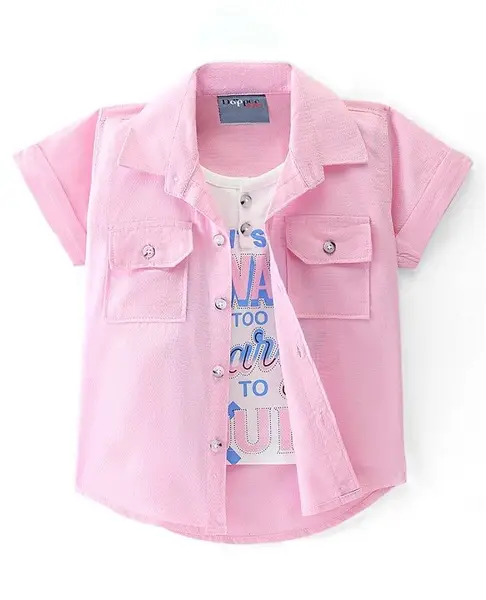 Dapper Dudes Half Sleeves Solid Shirt With Typography Printed Attached Tee - Pink