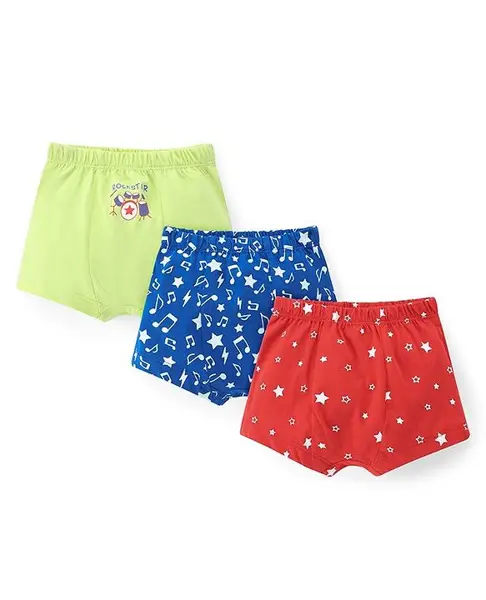 Doodle Poodle 100% Cotton Printed Trunks Pack of 3 - Red Green &  Blue