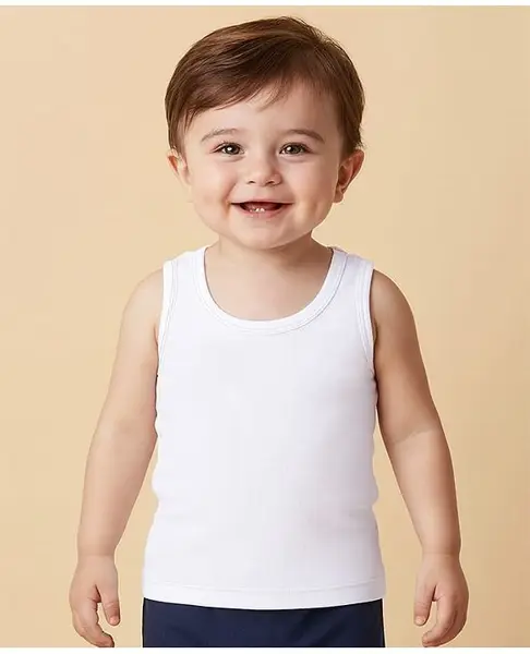 Babyoye Cotton Pointelle Knit Sleeveless Solid Dyed Thermal Vest  - White
