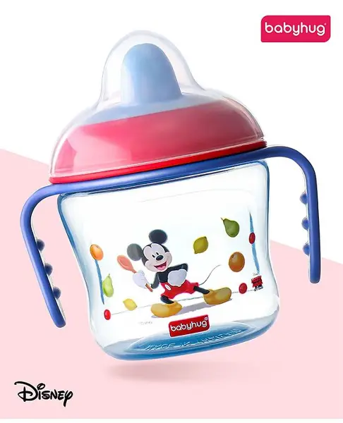 Babyhug Hard Spout Non Spill Sipper Cup With Twin Handle & Mickey Mouse Print Dark Blue - 150 ml