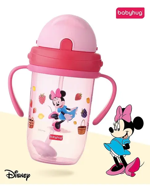 Babyhug Disney Flip Cap Open Sipper Cup with Weighted Straw & Minnie Mouse Print Pink - 250 ml