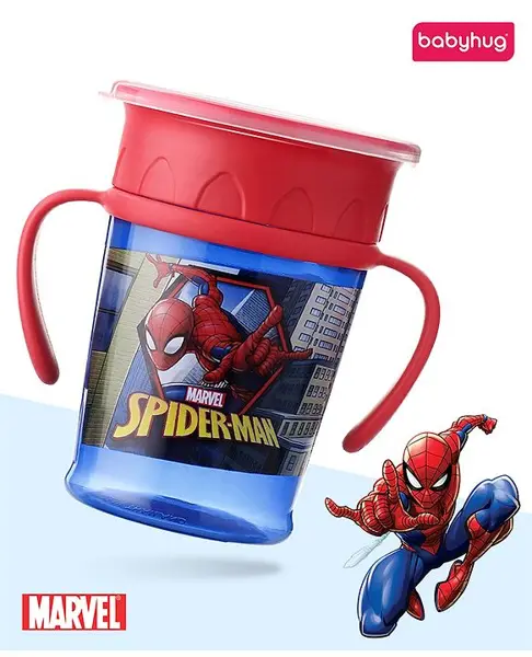 Babyhug Marvel 360 Degree Spill Proof  Spiderman Printed Sipper Blue & Red - 270 ml