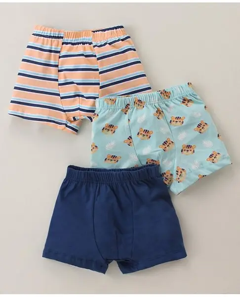 Babyhug 100% Cotton Knit Briefs with Bear & Striped Print Pack of 3 - Multicolor