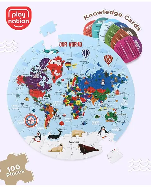 Play Nation Premium 100 Pcs World Map Colorful Jigsaw puzzle