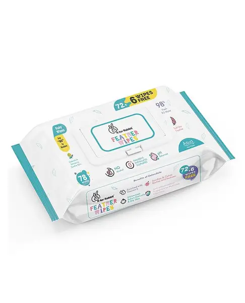 R for Rabbit Feather Aqua Wipes With Calendula Extract - 78 Pieces
