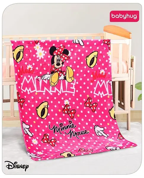 Babyhug Disney Single Ply Mink Blanket Cute Minnie Print- Pink