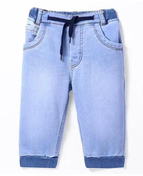 Little Kangaroos 100% Cotton Full Length Denim Jeans Solid Colour - Ice Blue