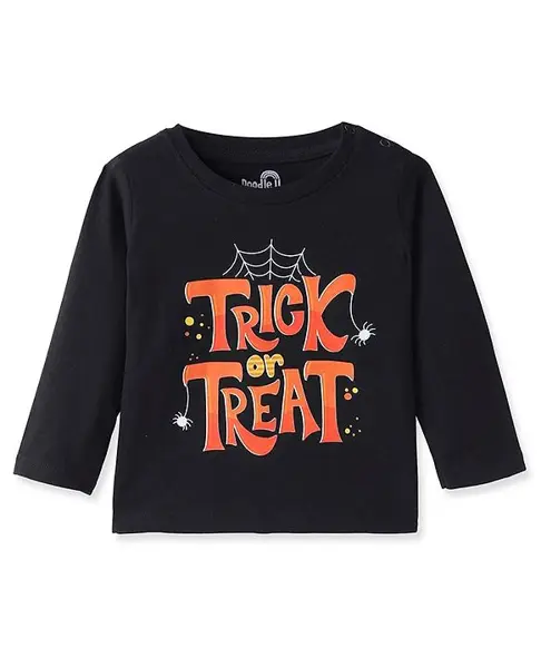 Doodle Poodle 100% Cotton Single Jersey Knit Full Sleeves T-Shirt with Halloween Print - Black