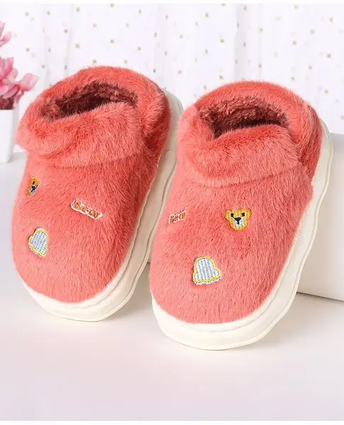 Oh! Pair Slip On Teddy Bear Embroidered Winter Shoes - Pink