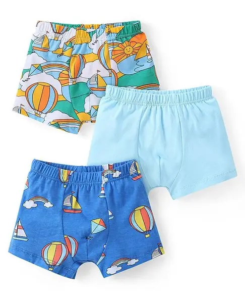 Babyhug 100% Cotton Knit Trunk with Boat Print Pack Of 3 - Multicolor