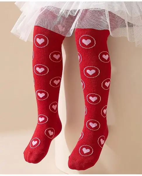 Cutewalk by Babyhug Anti Bacterial Footed Tights Heart Design - Red
