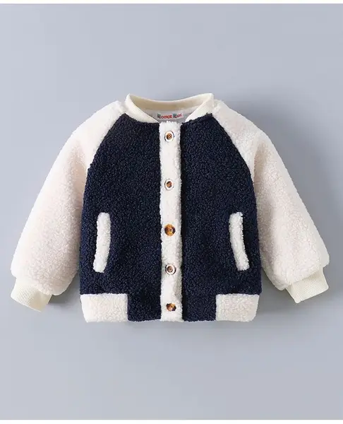 Kookie Kids Full Raglan Sleeves Fur Winter Jacket - Navy Blue