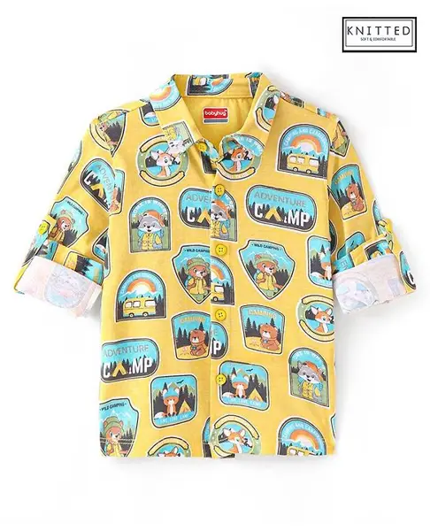Babyhug Cotton Knit Full Sleeves Printed Shirt - Yellow