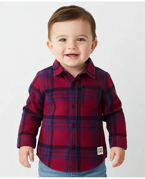 Babyoye 100% Cotton Full Sleeves Checkered Shirt - Red