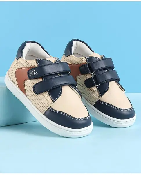 Babyoye Velcro Closure Casual Shoes With Colour Block Design - Beige