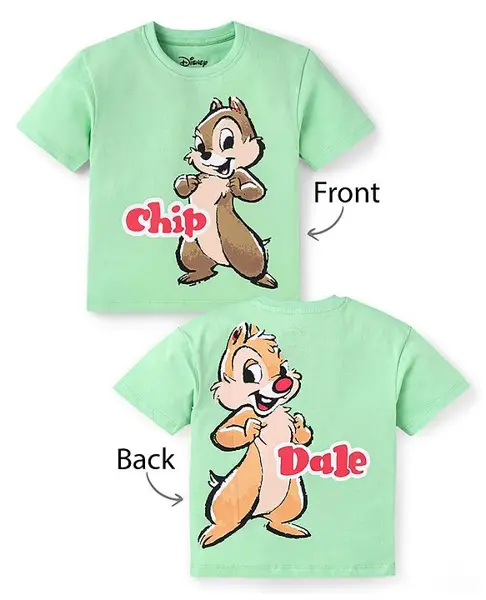 Babyhug Disney Cotton Knit Half Sleeves T-Shirt With Front & Back ChipN Dale Graphics - Light Green