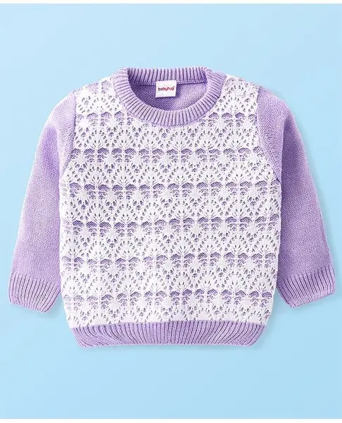 Babyhug Knitted Full Sleeves Pullover Sweater with Cable Knit Design - Purple