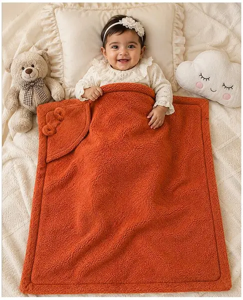 Yellow Apple Hooded Blanket cum Wrapper - Rust