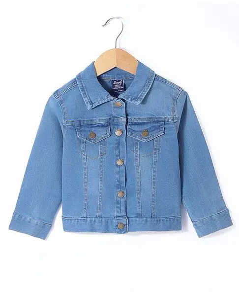 Simply Premium  Full Sleeves Front Open Denim Jacket - Blue