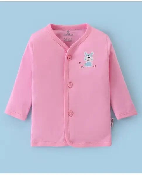 Child World Interlock Cotton Knit Full Sleeves Front Open Vest With Dog Print - Pink