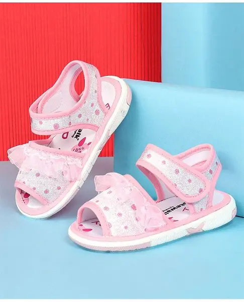 Cute Walk by Babyhug Velcro Closure  Sandal With Polka Dot Print & Frill Detailing - Pink