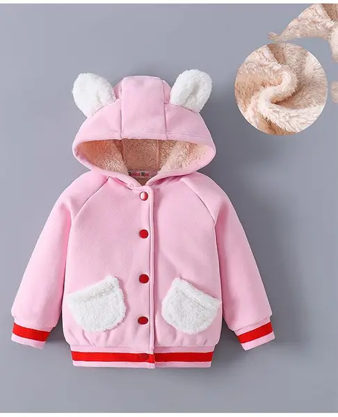 Kookie Kids Full Raglan Sleeves Hooded Bomber Jacket With Ears Applique - Pink