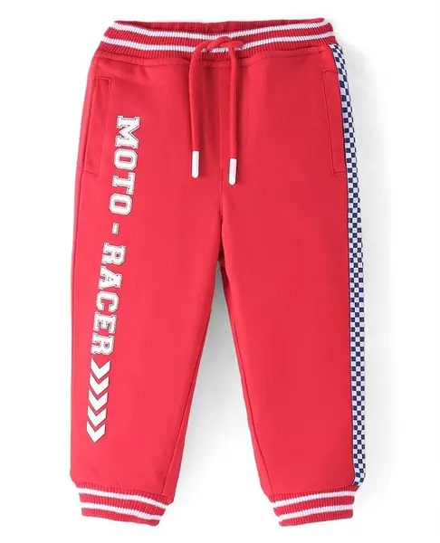 Babyhug Terry Knit Full Length Track Pant Text Print - Red