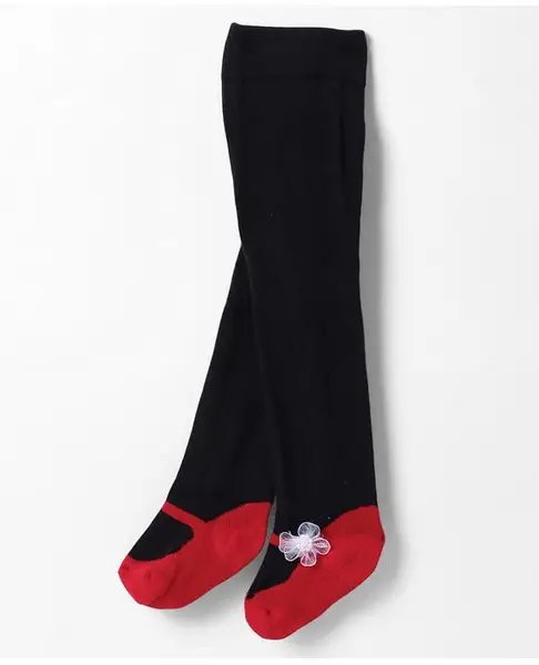Mustang Cotton Knit Footed Tights with Ballerina Design - Black
