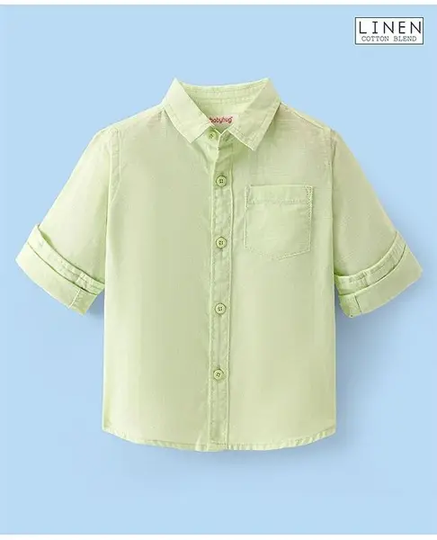 Babyhug Cotton Linen Woven Full Sleeves Regular Collar Solid Shirt - Limegreen