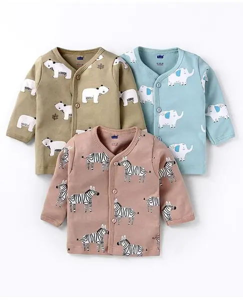 Simply Interlock Knit Full Sleeves Front Open Vests Animal  Print Pack of 3 - Beige Green & Teal Blue