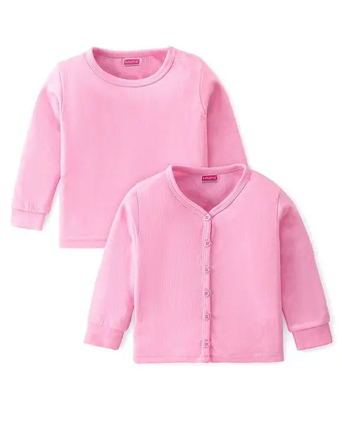 Babyhug Cotton Knit Full Sleeves Front Open and Pullover Solid Color Thermal Wear - Pink