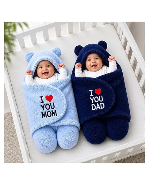 Brandonn Wearable Baby Swaddle Blanket Pack of 2  - Navy blue  Sky blue(Design May Vary)