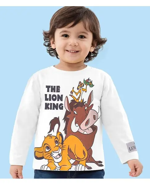 Babyhug Disney Single Jersey Knit Full Sleeves T-Shirt With Lion King Print - White