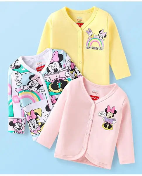 Babyhug Disney Interlock Full Sleeves Jhablas with Minnie Mouse  Graphics Pack of 3 - Pink & Yellow