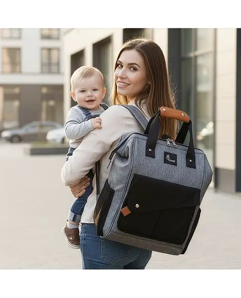 R for Rabbit Caramello Delight Stylish Diaper Bag Backpack for Mothers for Travel  Large Capacity Multifunction Waterproof Maternity Mother Bag for New Born Baby Mom (Black Grey)