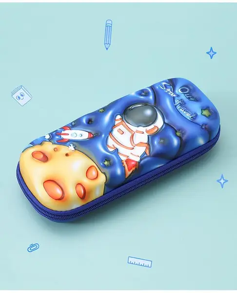 Space Theme Print Pencil Pouch - Blue