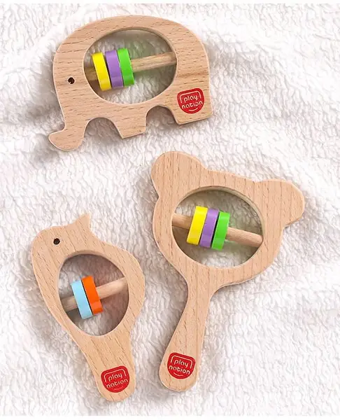 Play Nation Wooden Rattle Toys - Pack of 3