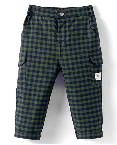 Ollypop Resin Woven Full Length Checkered Corduroy Pant - Dark Green