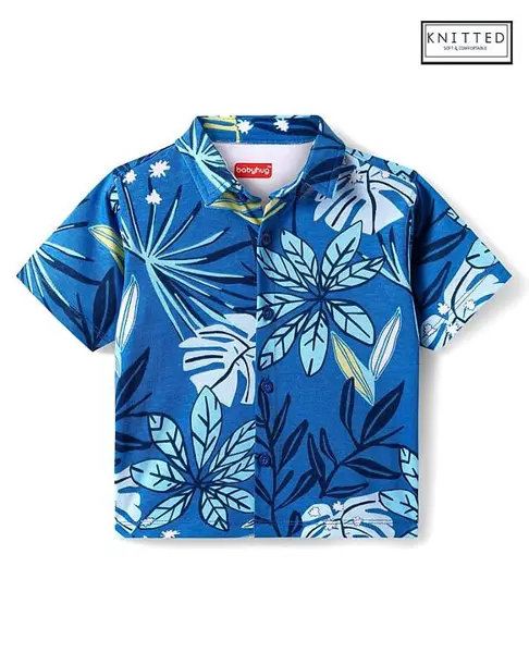Babyhug Cotton Knit  Half Sleeves Tropical Theme Printed Shirt - Blue