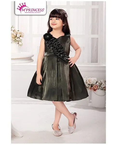 MPRINCESS Sleeveless Floral Applique Party Wear Dress - Green