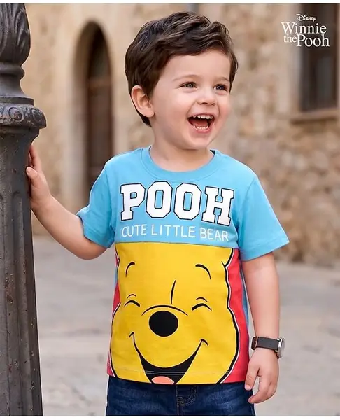 Babyhug Marvel Single Jersey Half Sleeves T-Shirt With Winnie The Pooh Graphics - Light Blue