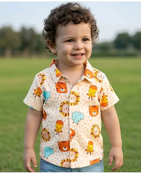 Babyoye 100% Cotton Knit Half Sleeves Eco Jiva Finish Animal Printed Shirt - Multicolor