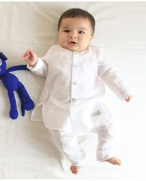 Tiber Taber Cotton Full Sleeves Solid Kurta Pyjama Set - White