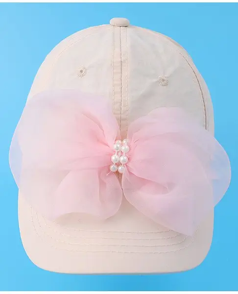 Babyhug Free Size Baseball Cap With Bow Applique - Off White